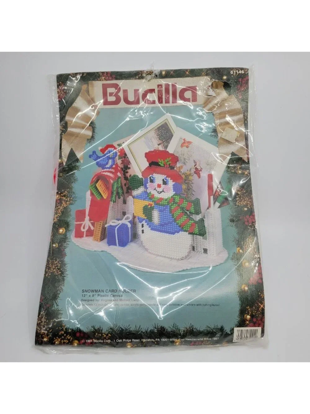 BUCILLA Christmas Kit #6144 Snowman Card Holder Needlepoint Vintage 1991 Sealed